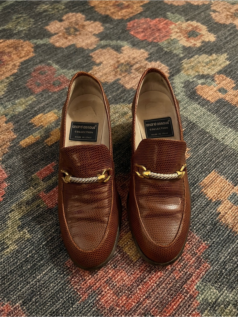 Andre Assous Brown Lizard Embossed Loafers
